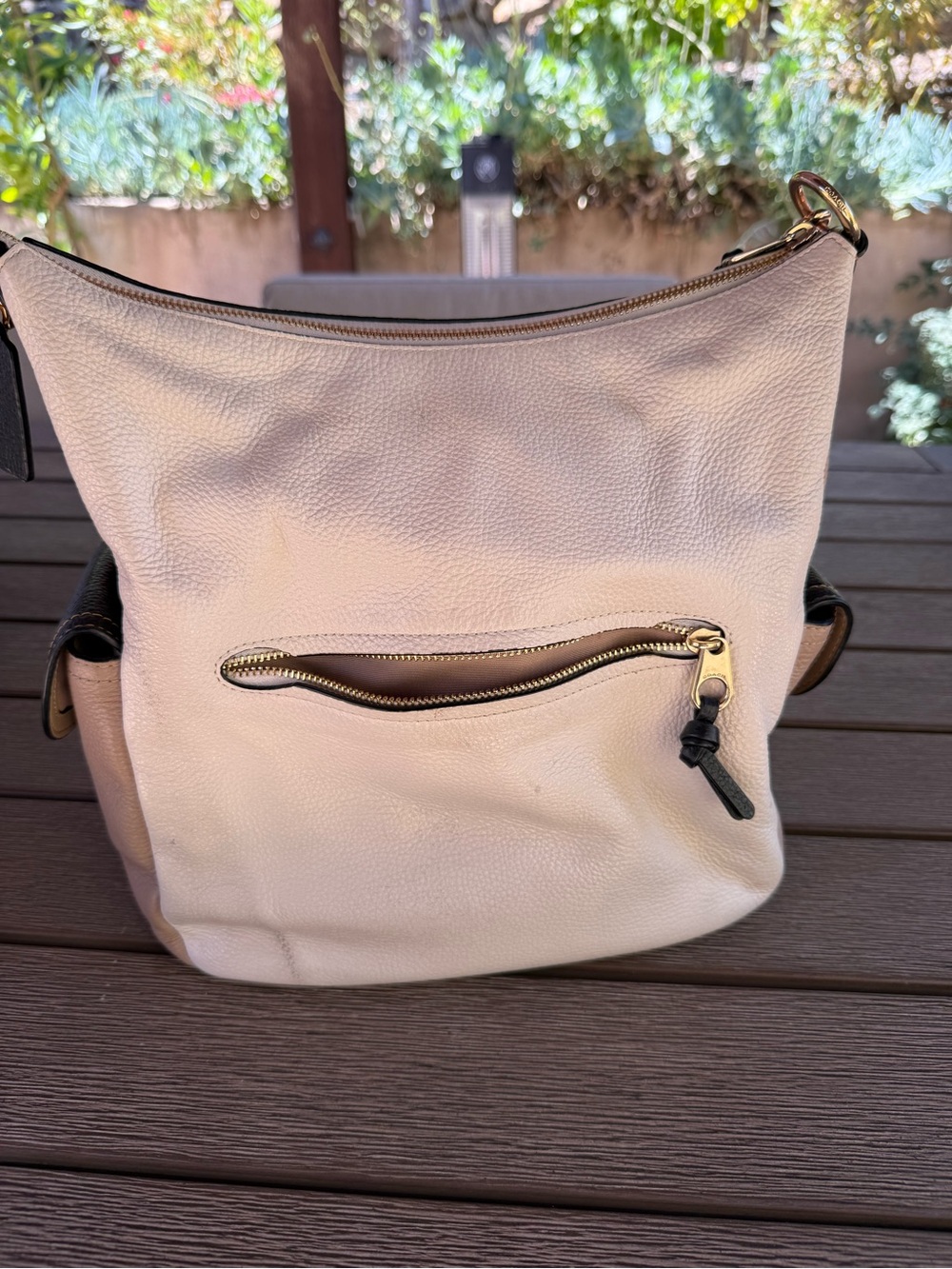 Coach Pebbled Leather Shoulder Bag in White, Black and Tan - Picture 2 of 16